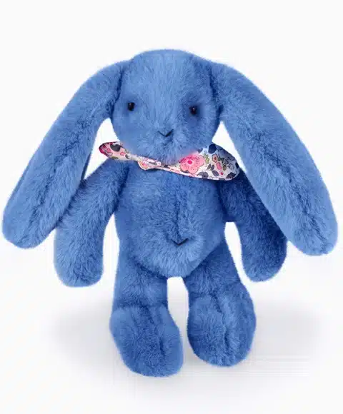 doudou lapin 25cm corail bleu vert