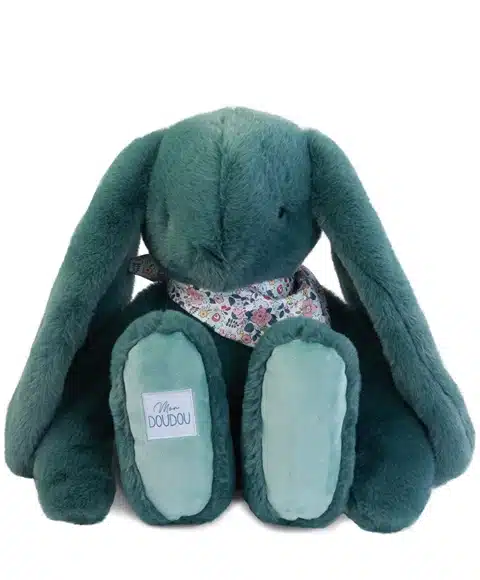doudou lapin 50 cm corail vert