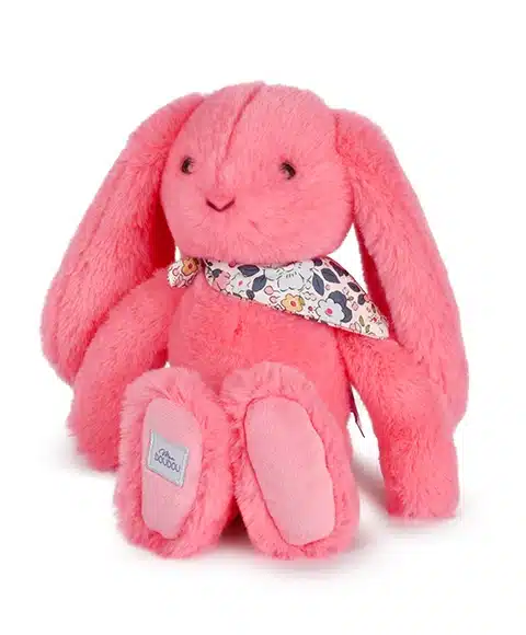 doudou lapin 25cm corail bleu vert