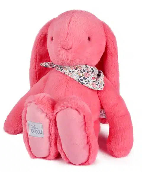doudou lapin 50 cm corail vert