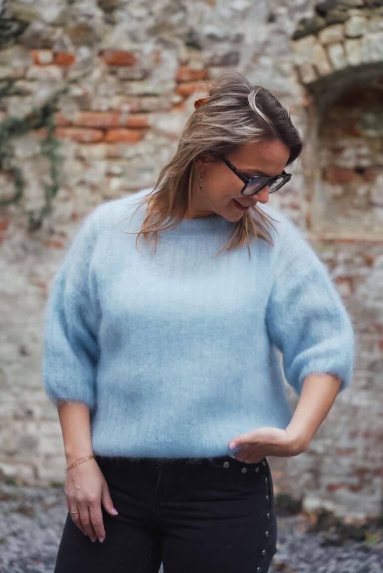 pull manches 3/4 bleu ciel