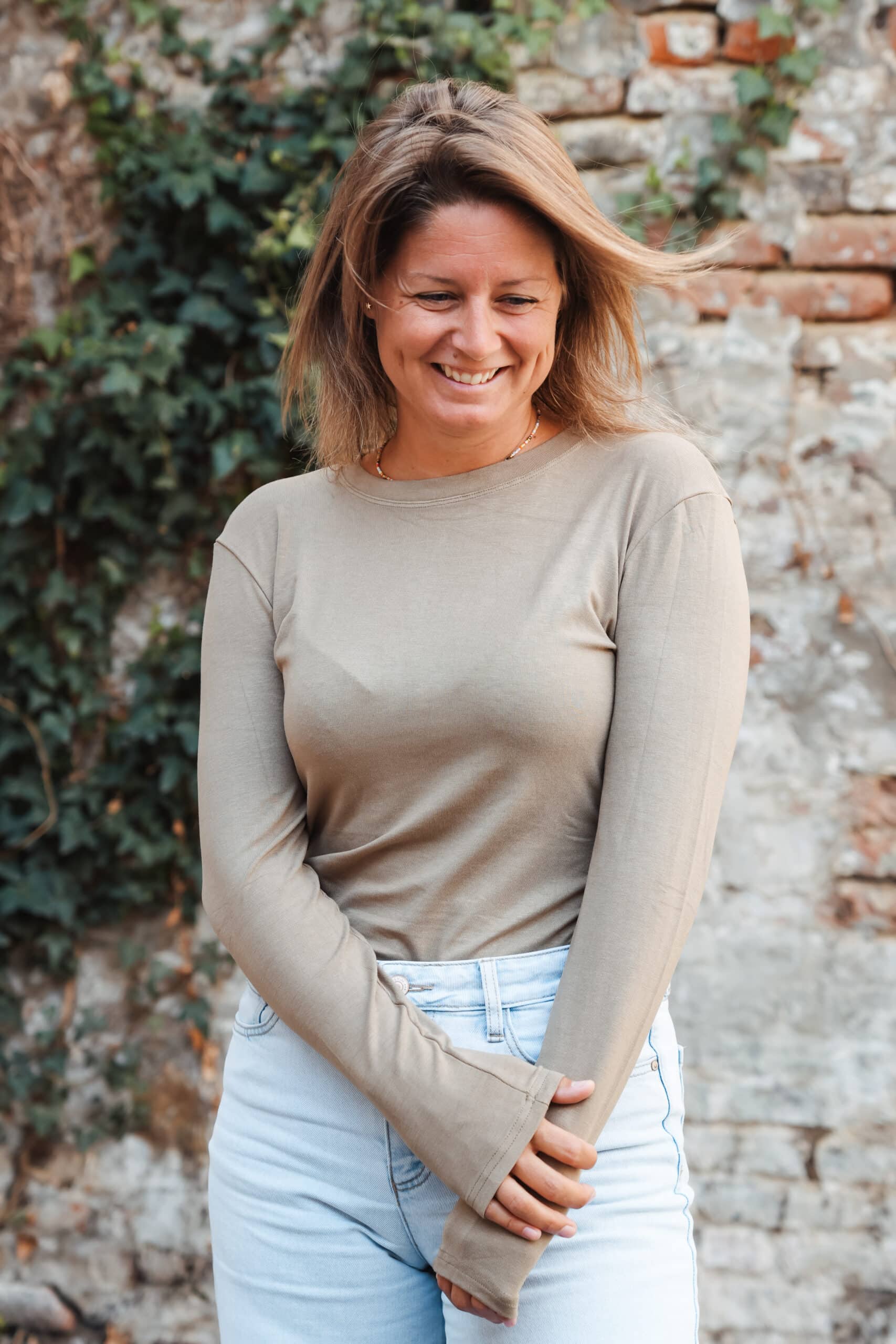 t shirt manches longues beige