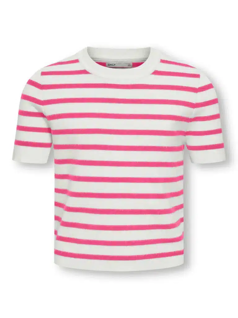 t shirt pull blanc ligné rose