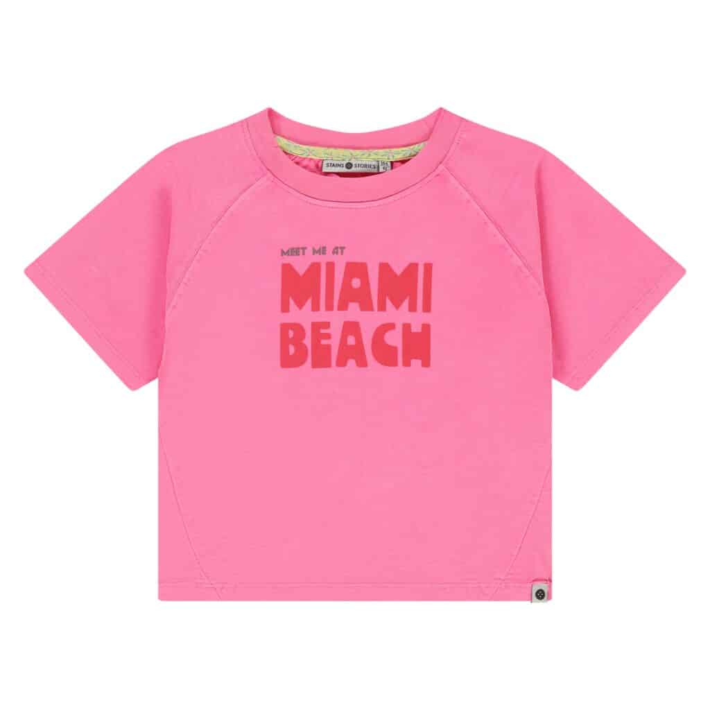 t shirt fille rose fluo