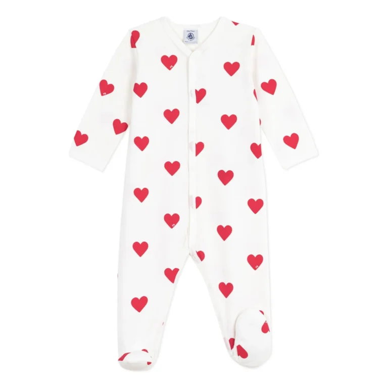 pyjama blanc grands coeurs rouges