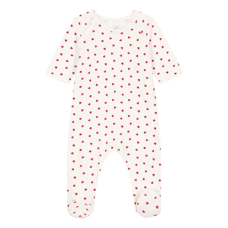 pyjama velours blanc coeurs rouge