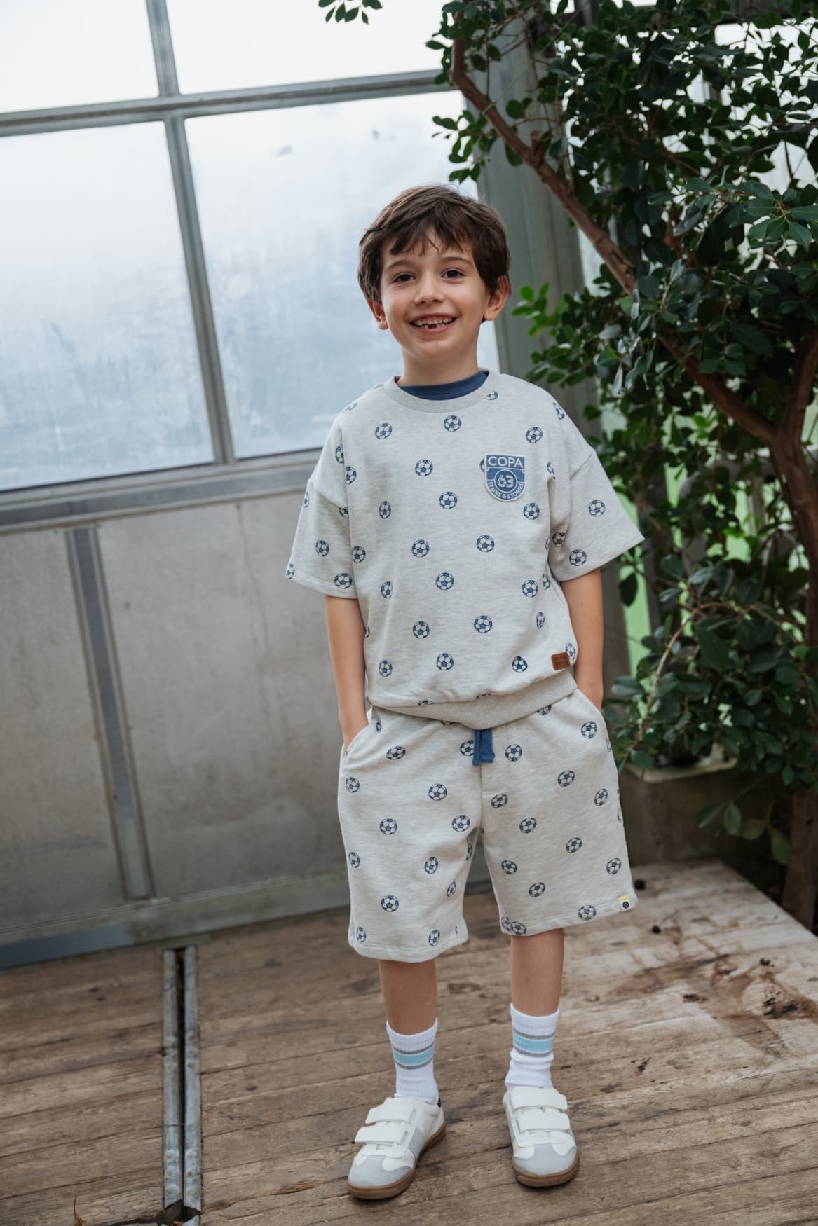 short de jogging coupe large garçon gris clair chiné