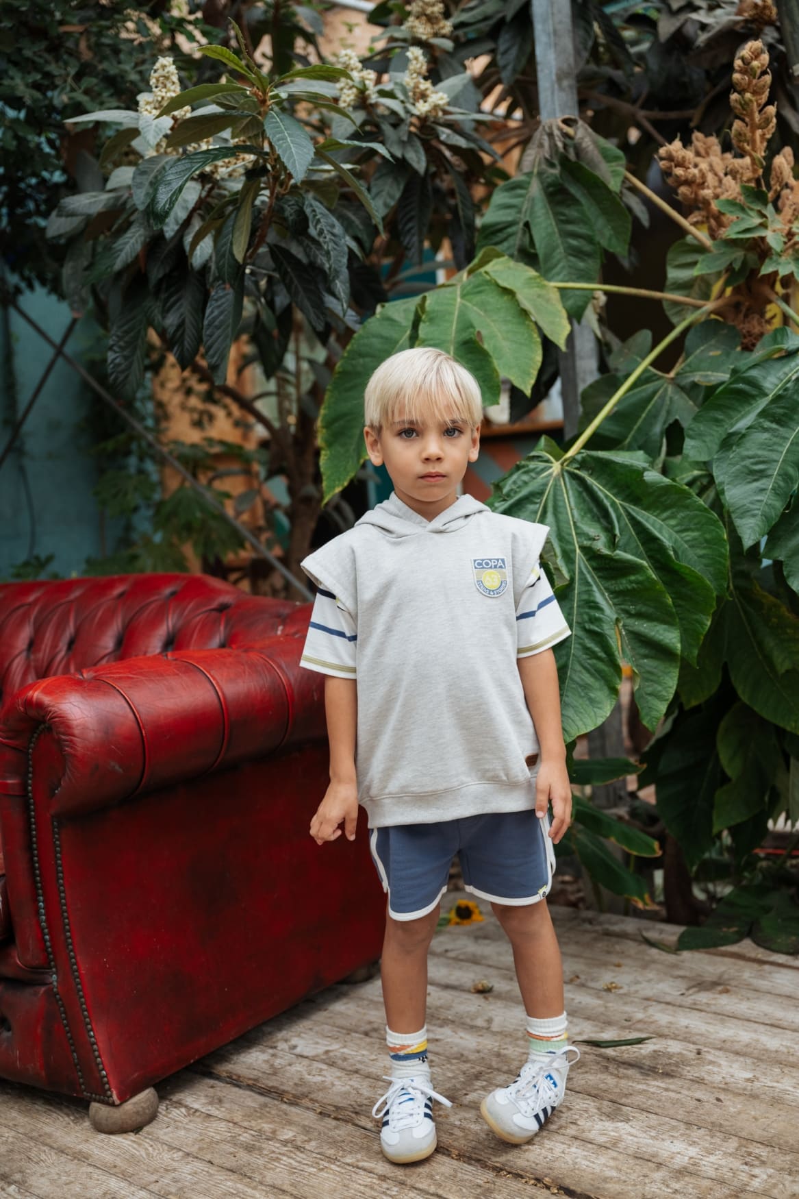 sweat sans manches à capuche garçon gris clair chiné