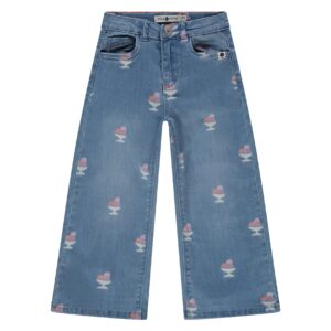 jean imprimé coupe large fille bleu moyen