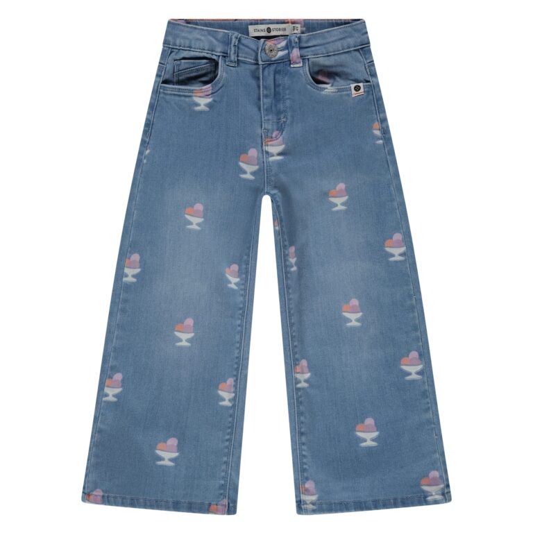 jean imprimé coupe large fille bleu moyen