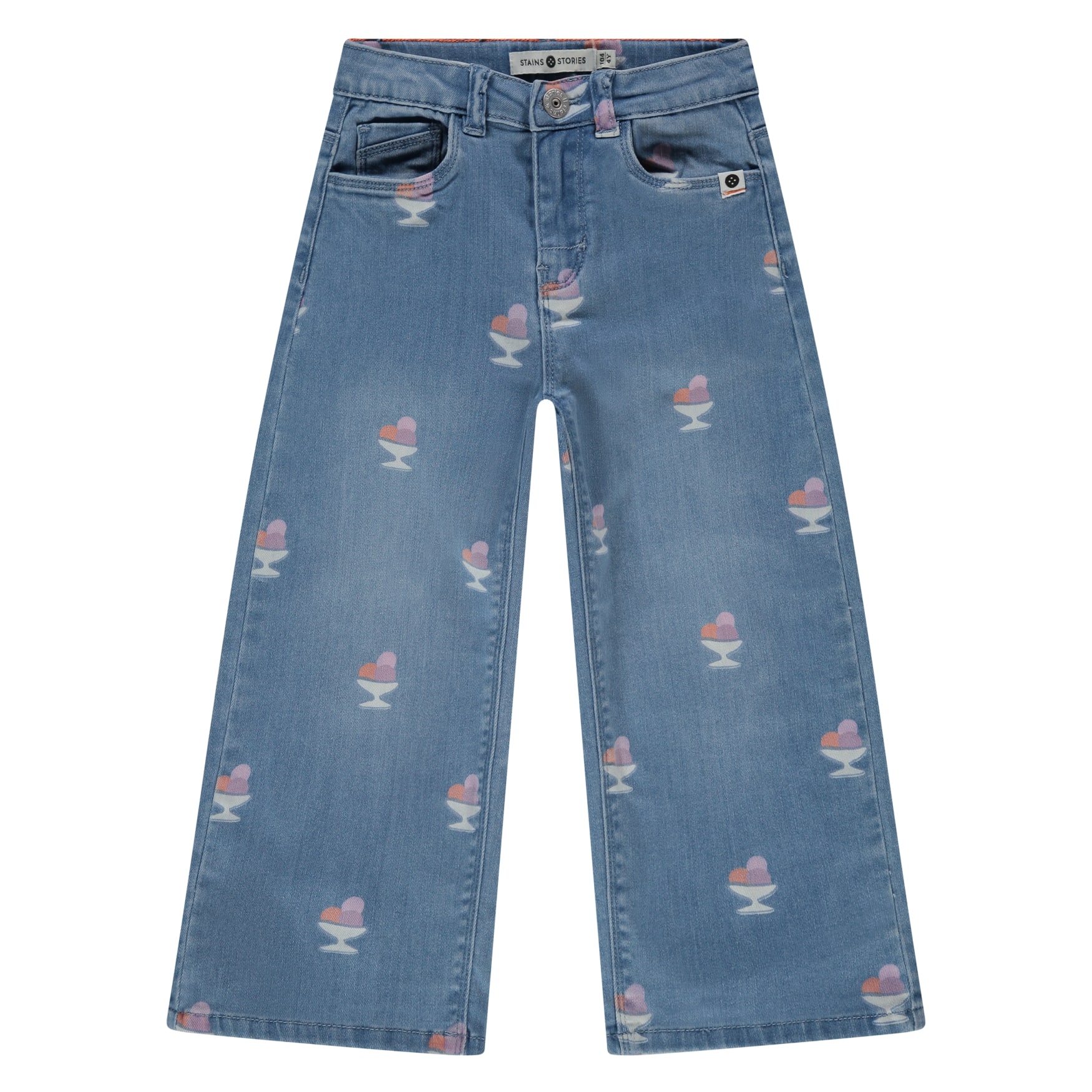 jean imprimé coupe large fille bleu moyen