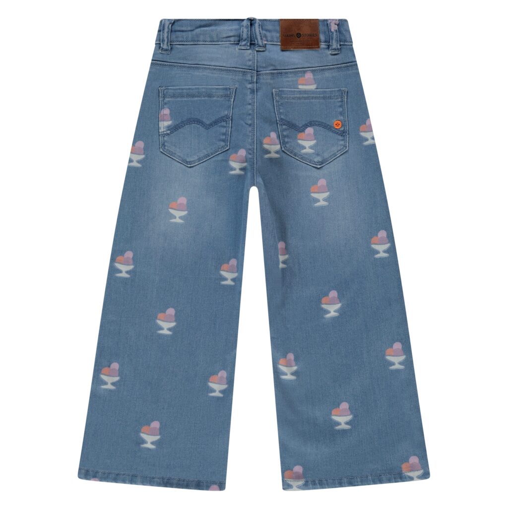 jean imprimé coupe large fille bleu moyen