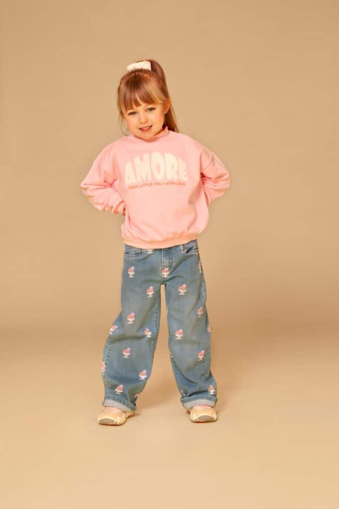 jean imprimé coupe large fille bleu moyen