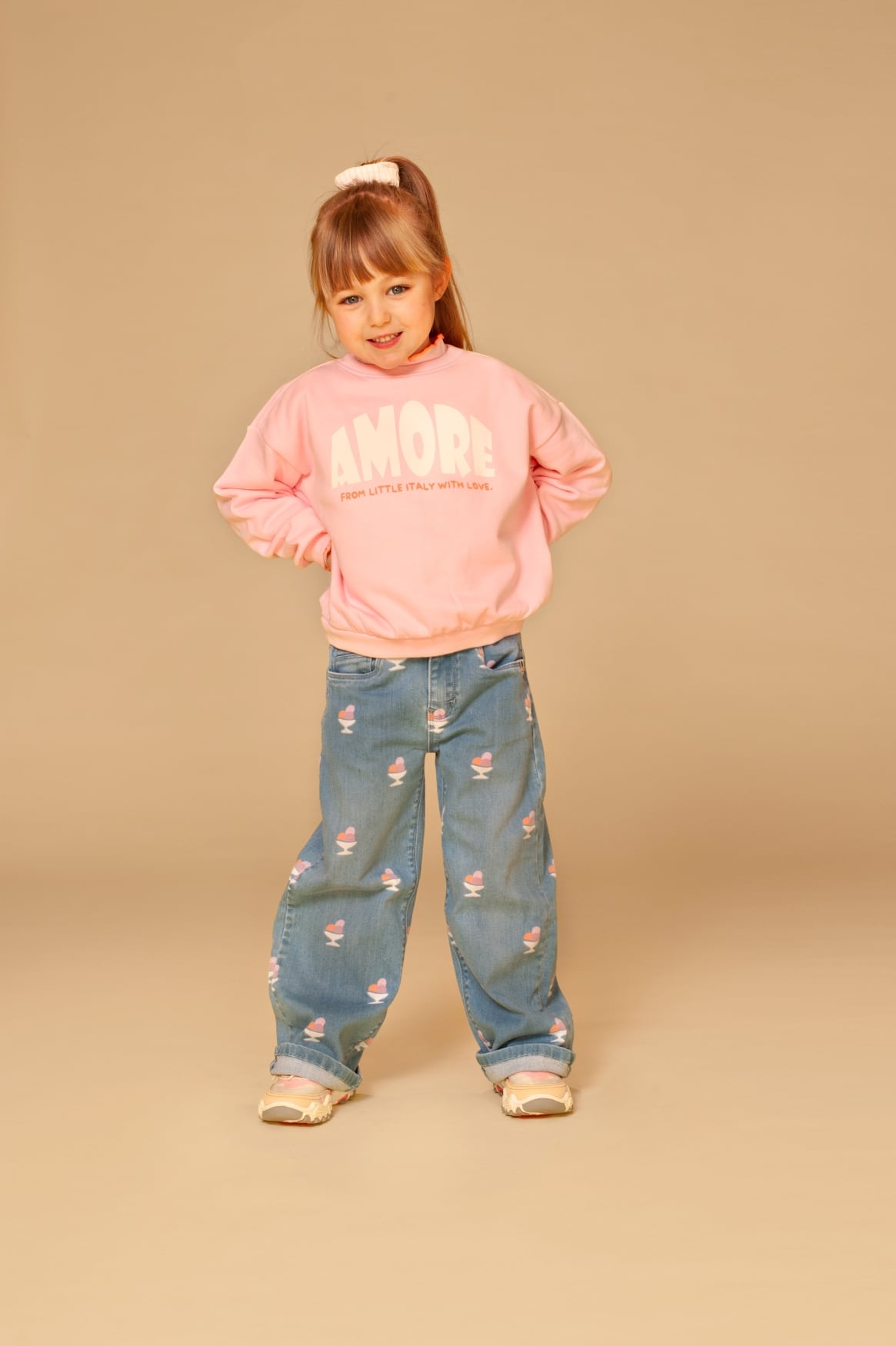 jean imprimé coupe large fille bleu moyen