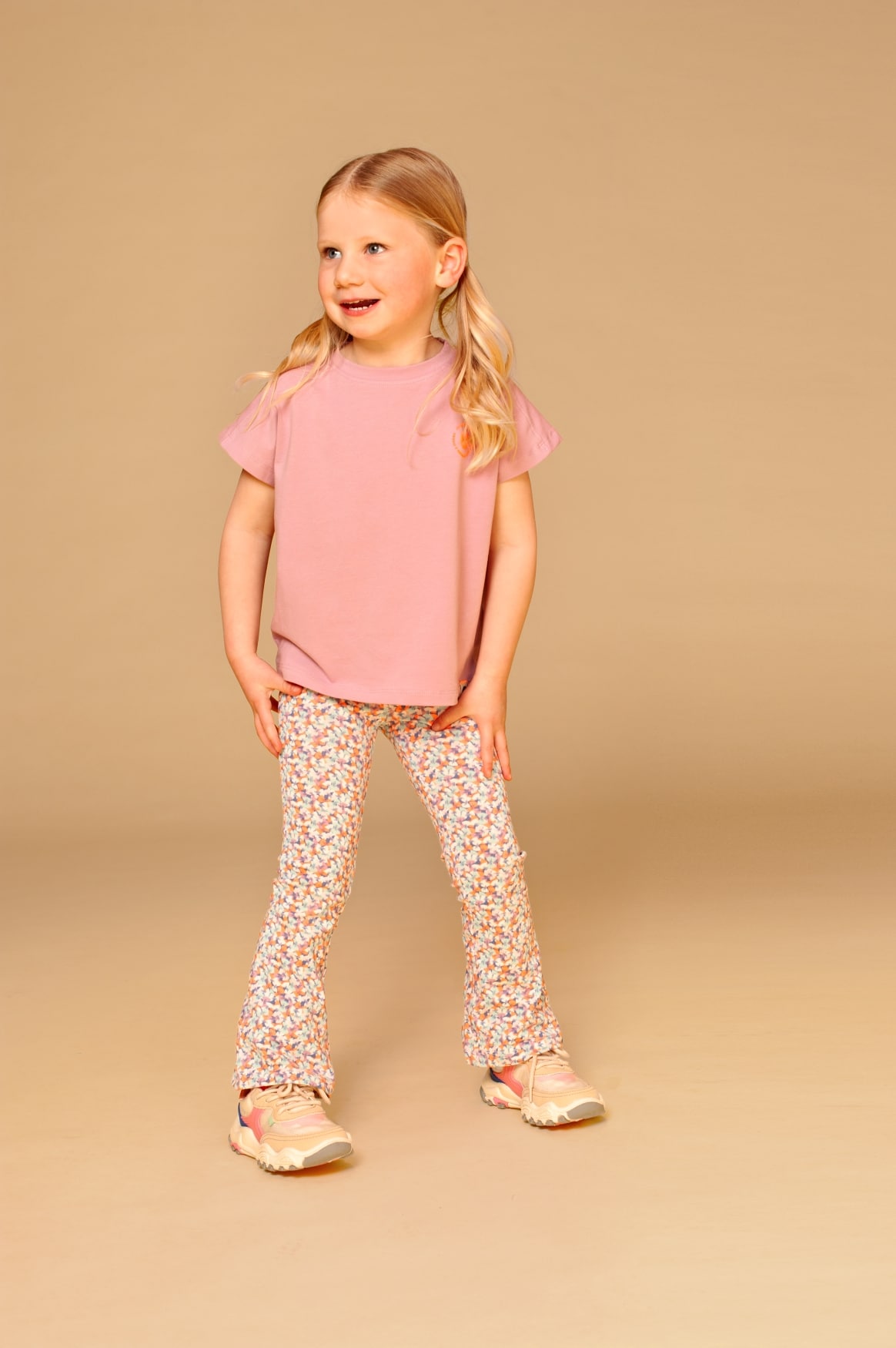 pantalon flare fille rose poudré