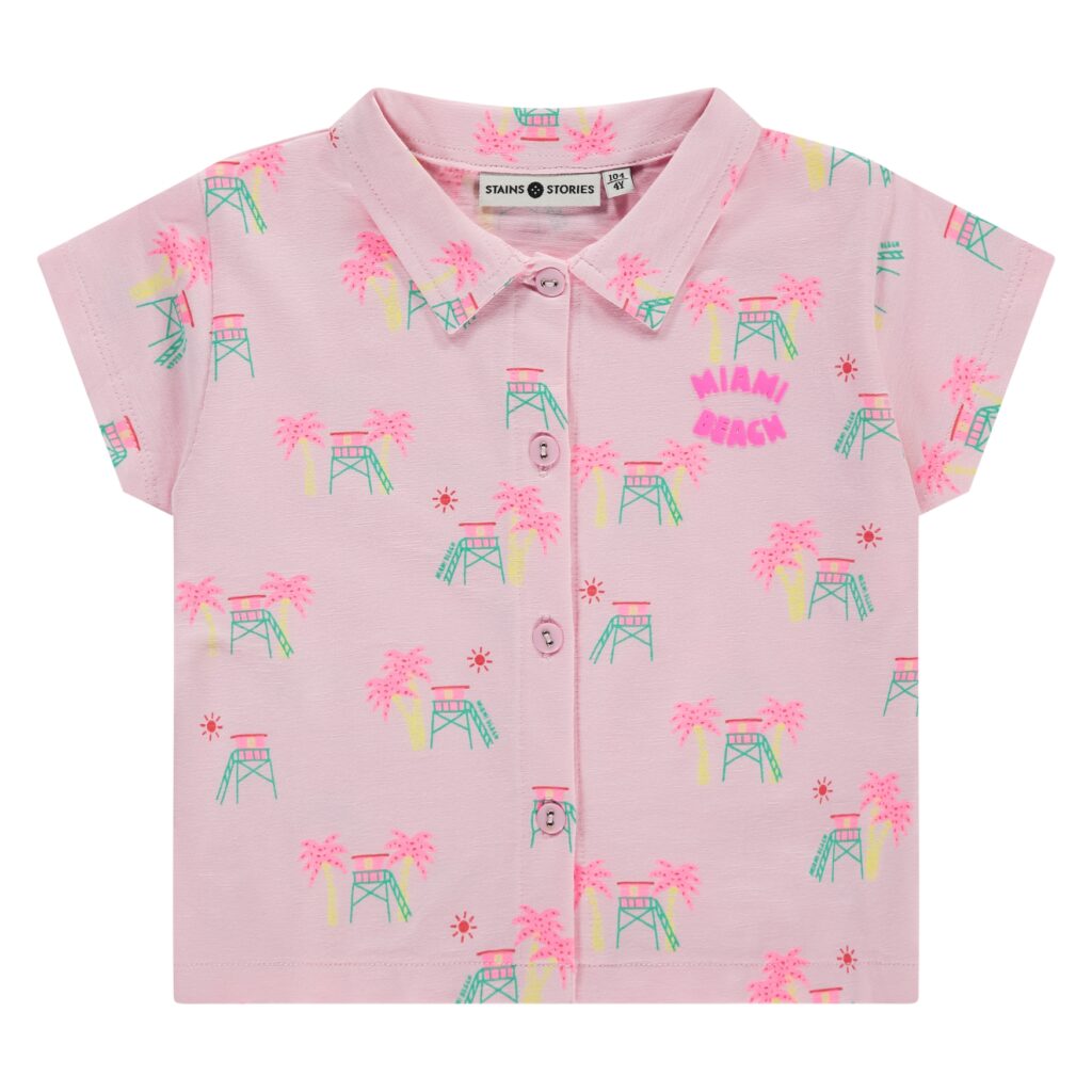 blouse manches courtes fille rose poudré