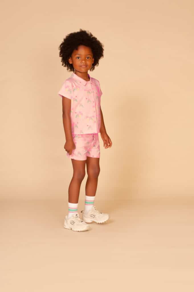 blouse manches courtes fille rose poudré