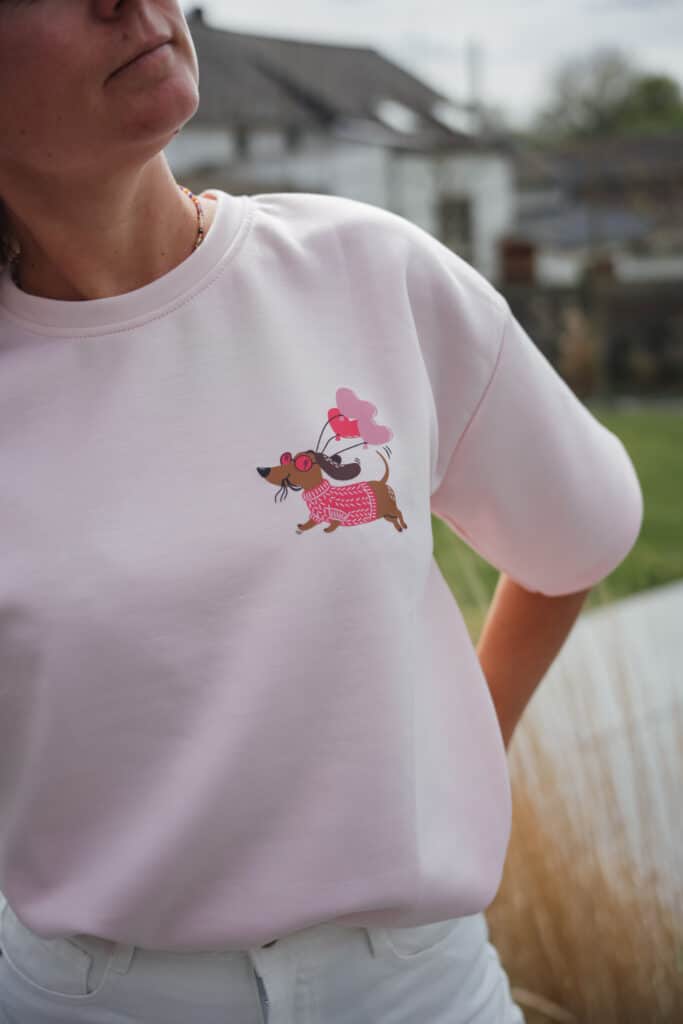 t shirt rose "teckel "