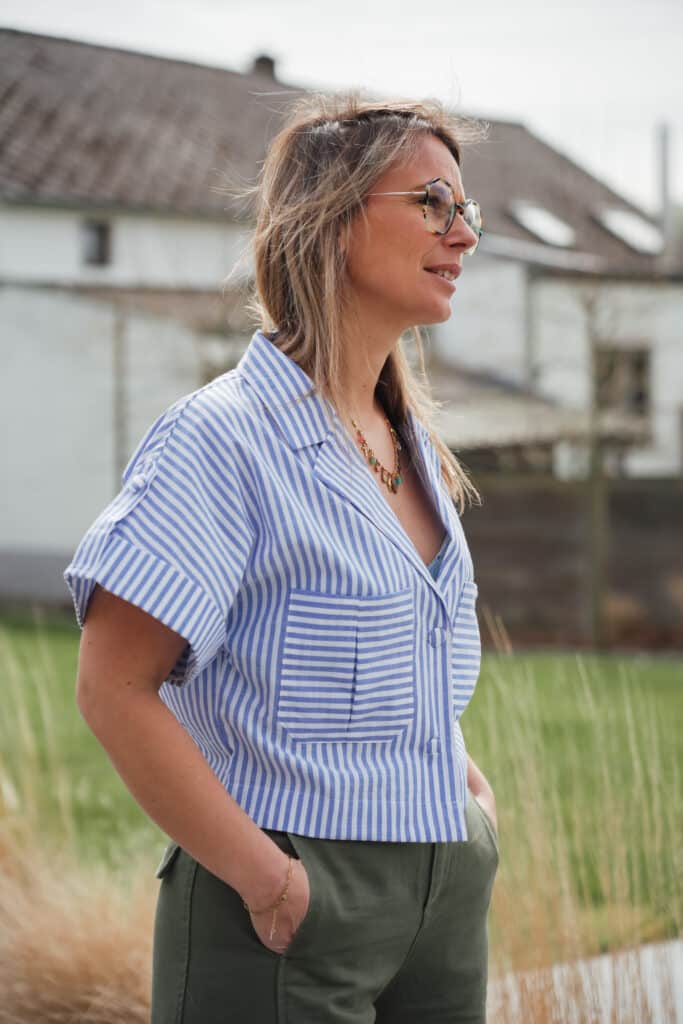 chemise lignée mc bleu n