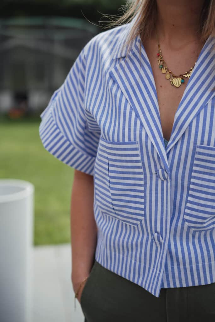 chemise lignée mc bleu n