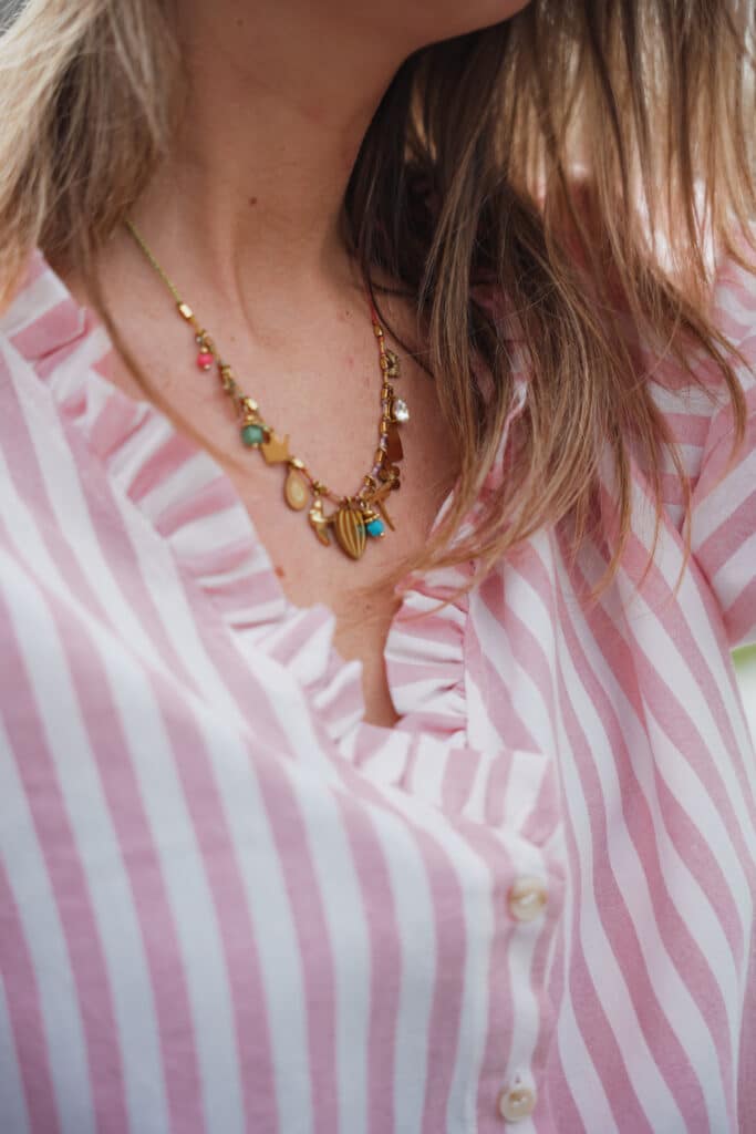 blouse lignée rose manches ballons