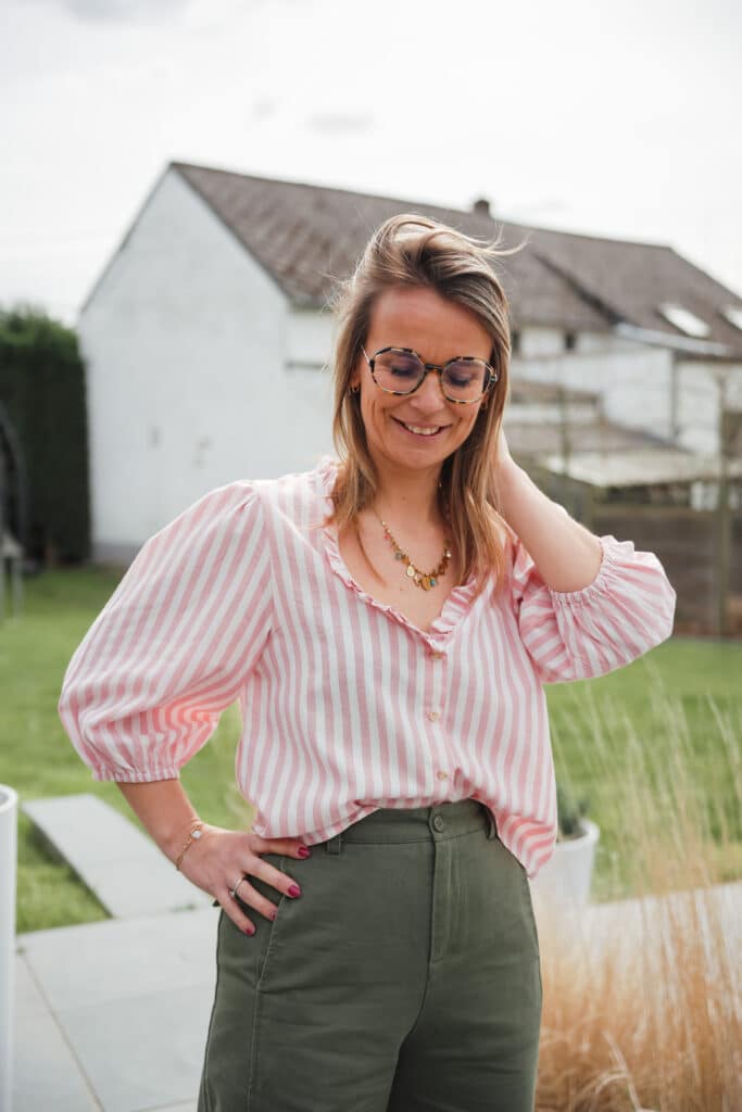 blouse lignée rose manches ballons