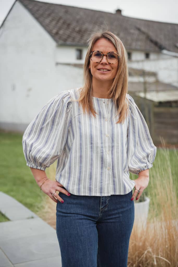 blouse lignée bleu manches ballon 3/4