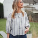 blouse lignée bleu manches ballon 3/4