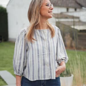 blouse lignée bleu manches ballon 3/4