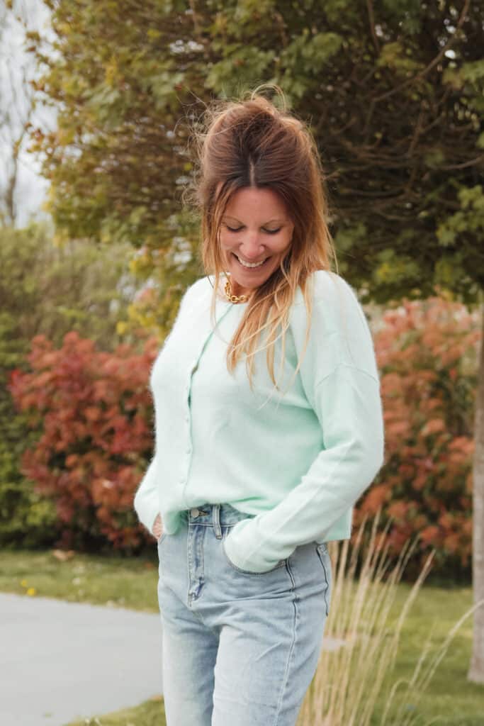 pull / gilet réversible vert menthe