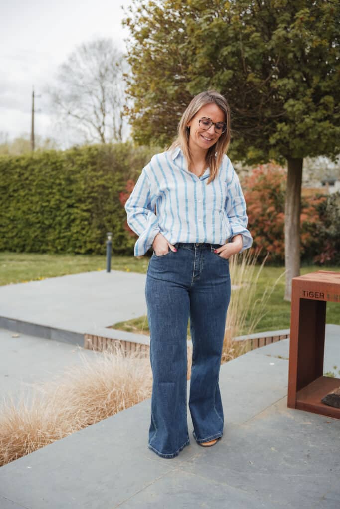 chemise lignée bleu gaz de coton