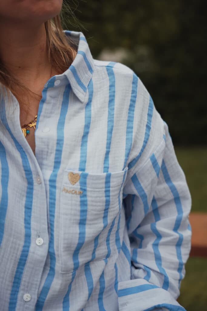 chemise lignée bleu gaz de coton