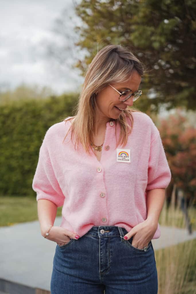 gilet manches courtes rose