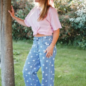 t shirt iconic ligné rose & jaune