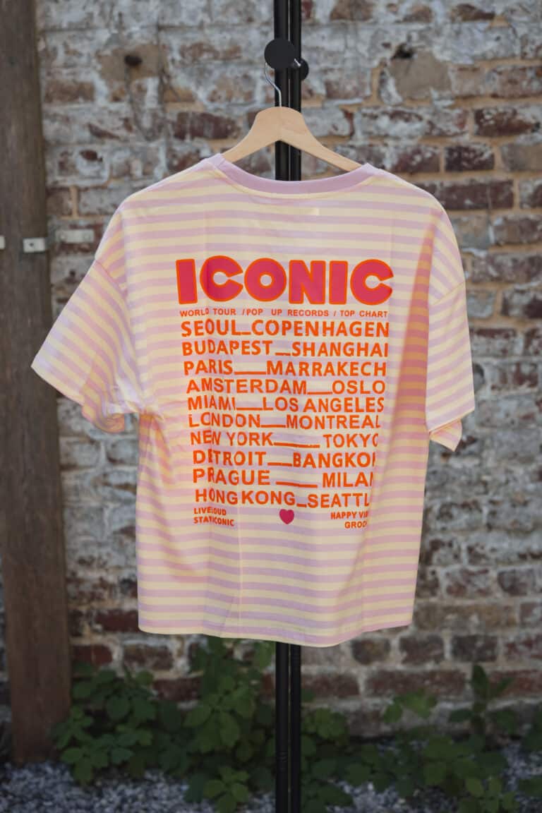 t shirt iconic ligné rose & jaune
