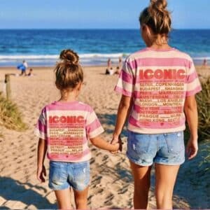 t shirt iconic ligné rose & beige