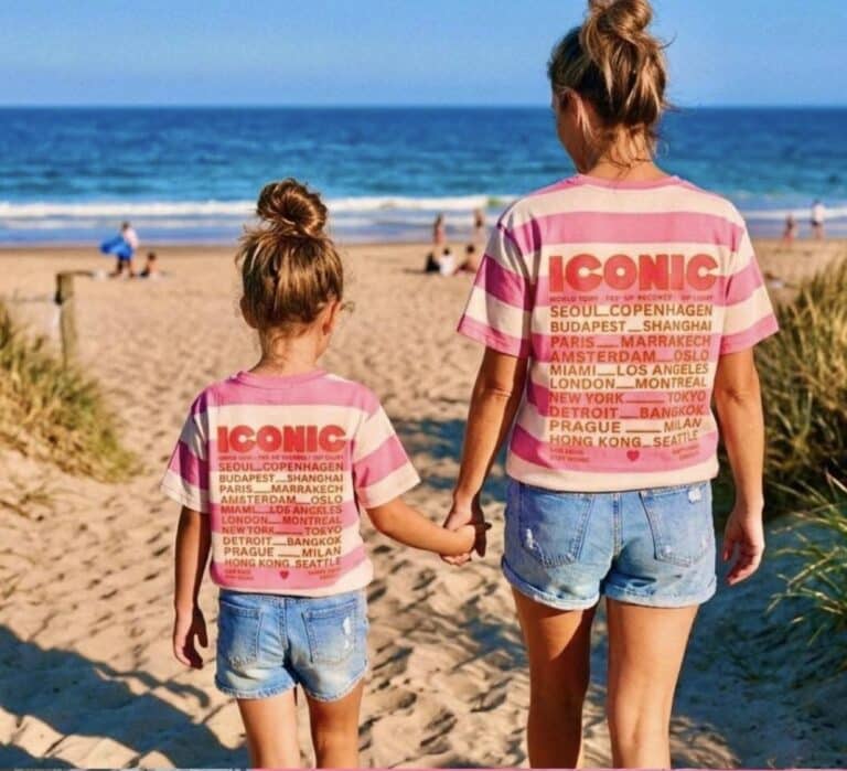 t shirt iconic ligné rose & beige