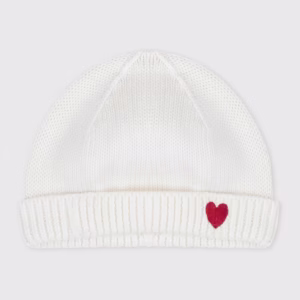 bonnet naissance blanc coeur rouge