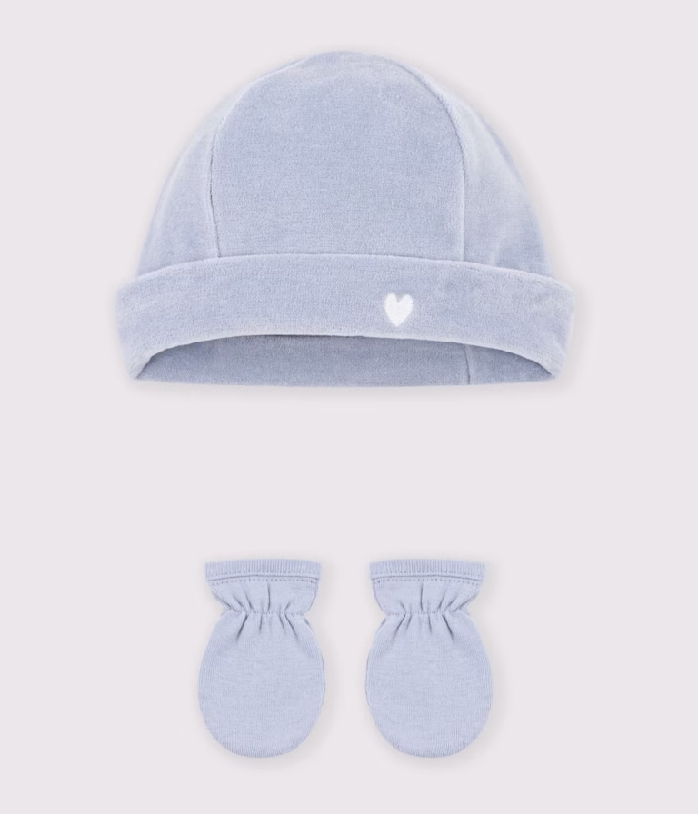 bonnet + moufles bleu