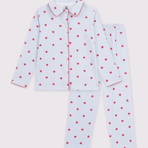 pyjama coton ligné bleu et blanc 