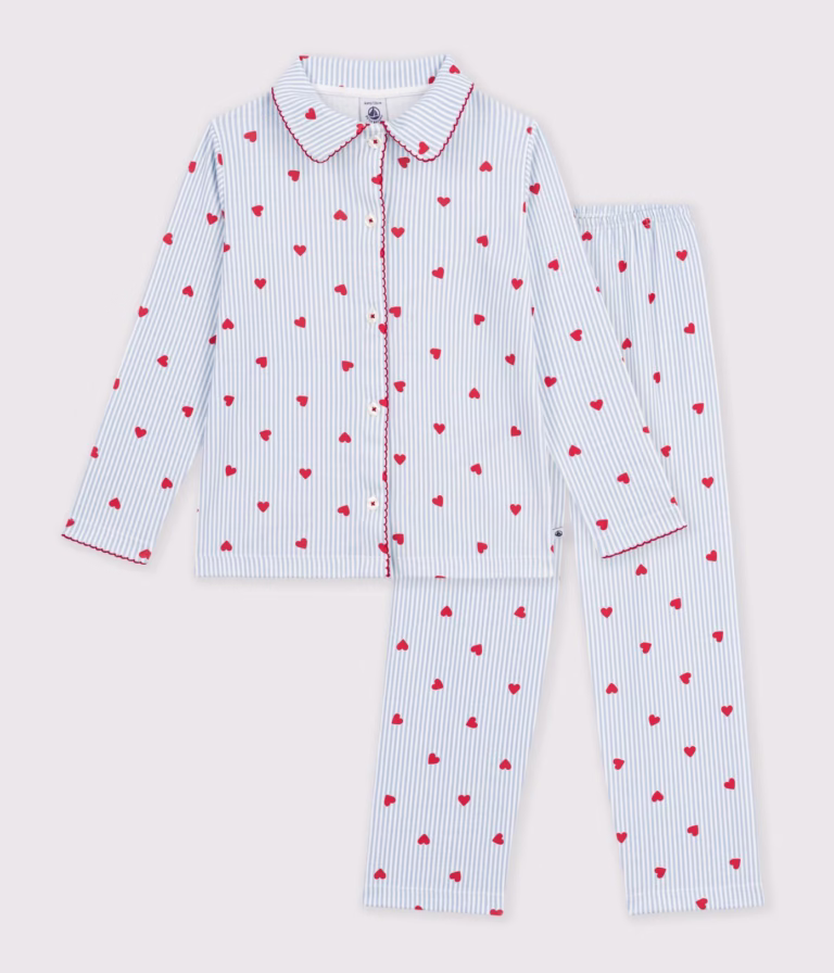 pyjama coton ligné bleu et blanc