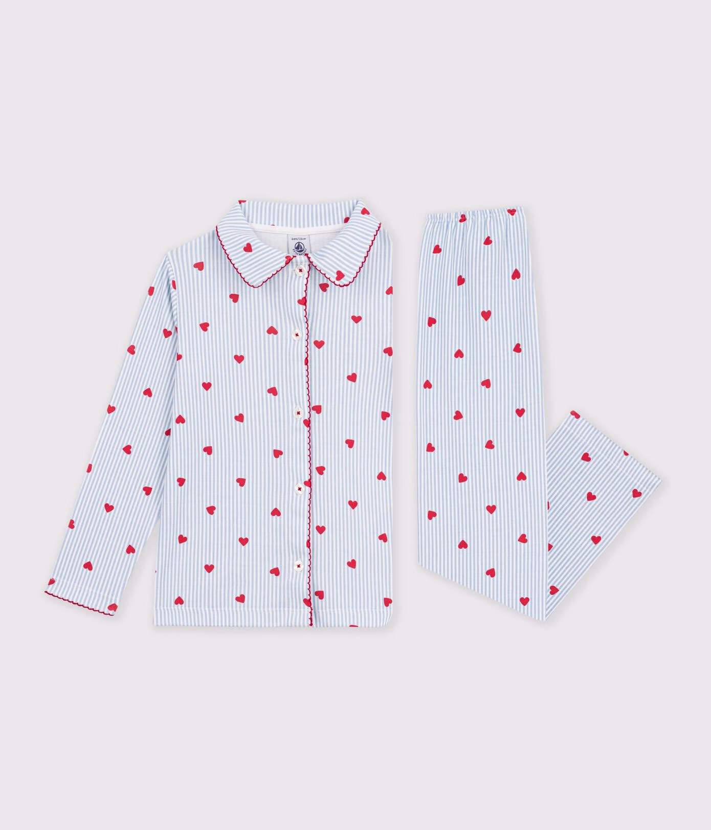 pyjama coton ligné bleu et blanc 
