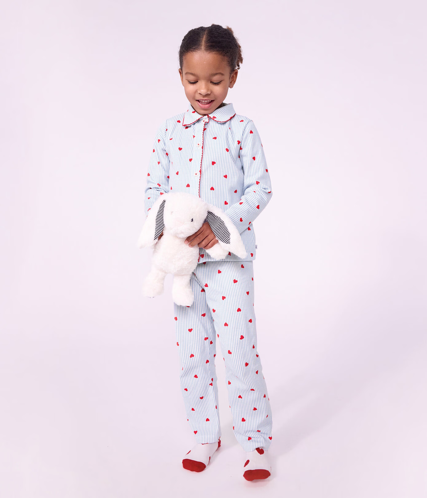 pyjama coton ligné bleu et blanc 