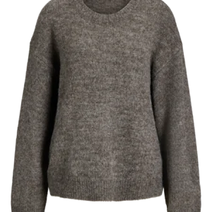 pull col rond brun chiné