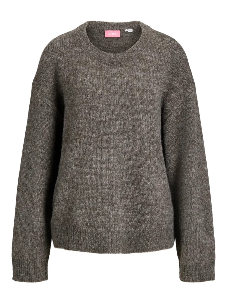 pull col rond brun chiné