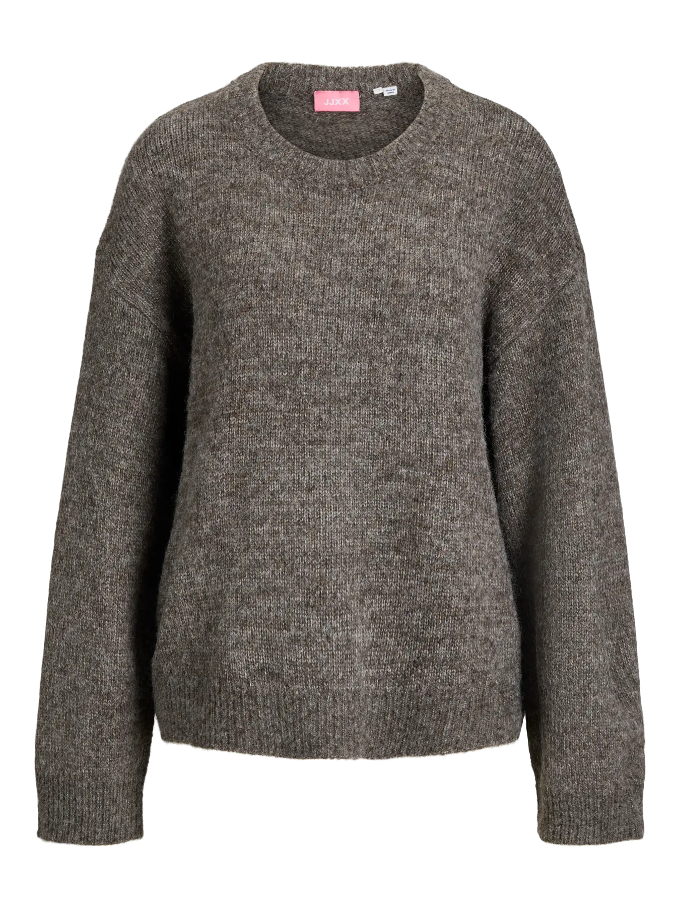 pull col rond brun chiné
