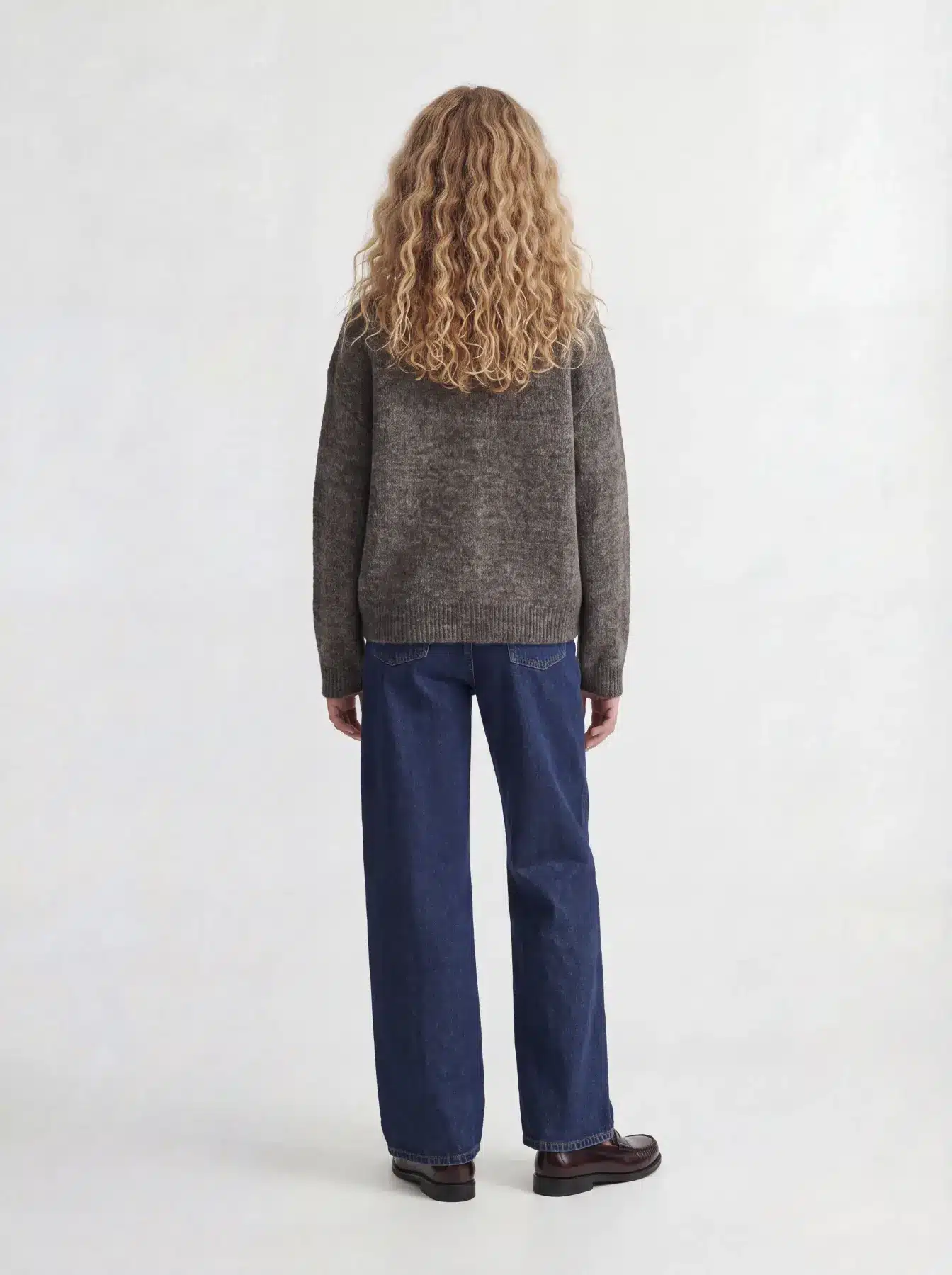 pull col rond brun chiné