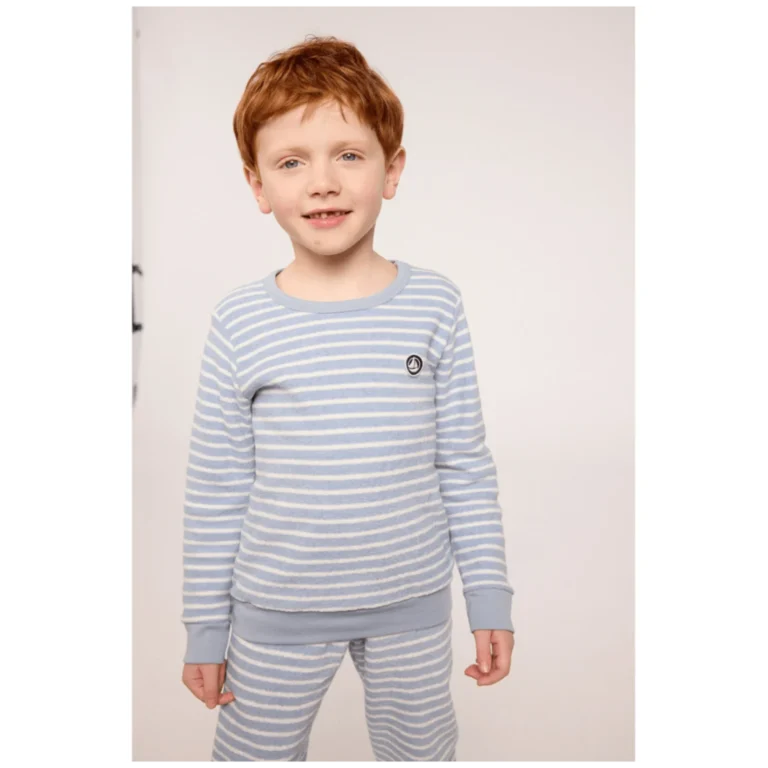 pyjama coton ligné bleu et blanc petits coeurs rouges (copie)