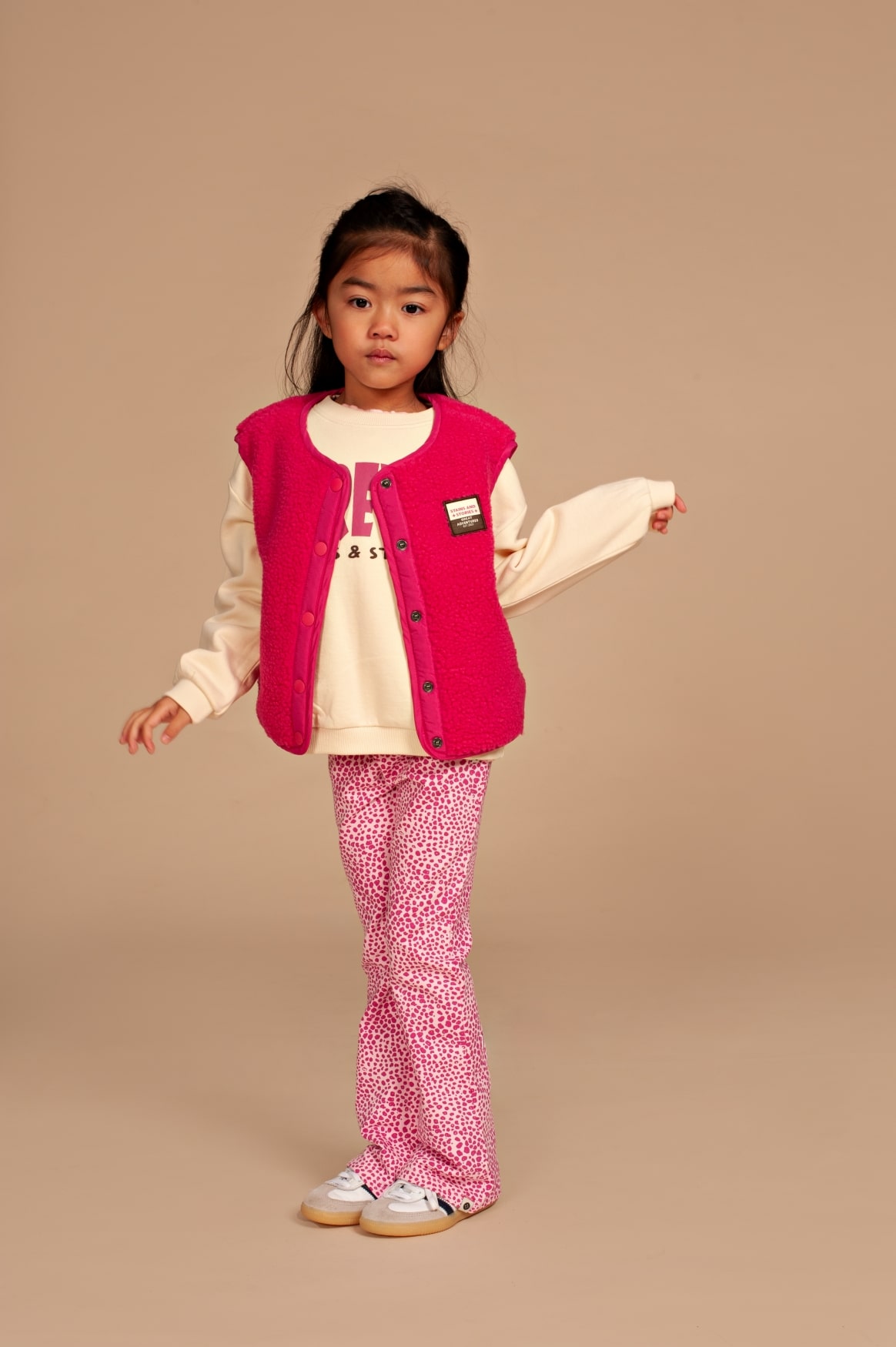 gilet sans manches effet mouton fille magenta