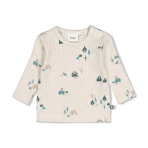 t shirt manches longues côtelé imprimé écru chiné